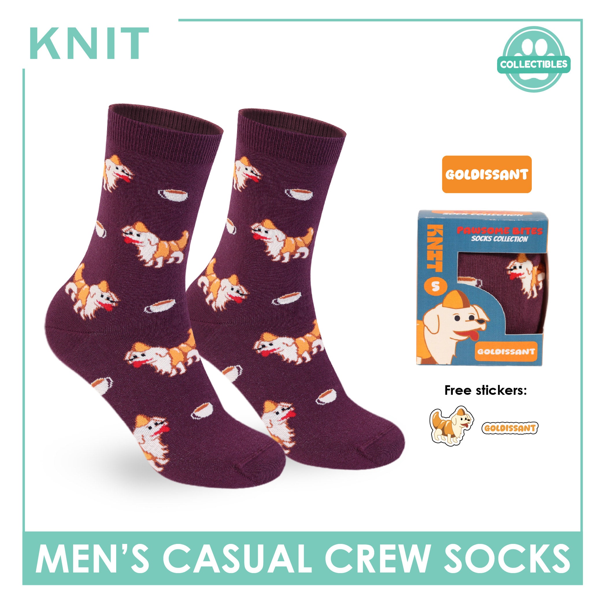 Knit | Pawsome Bites Men's Dog Design Cotton Thin Casual Crew Socks 1 pair KMCP611