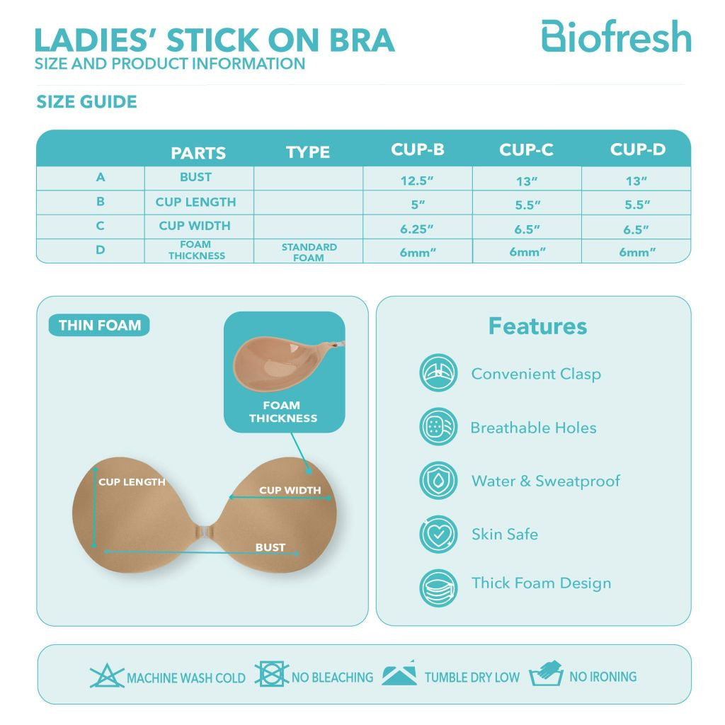 Biofresh Ladies’ Stick-On Bra with Silicone Adhesive (Thin Foam) 1 piece ULSBR631