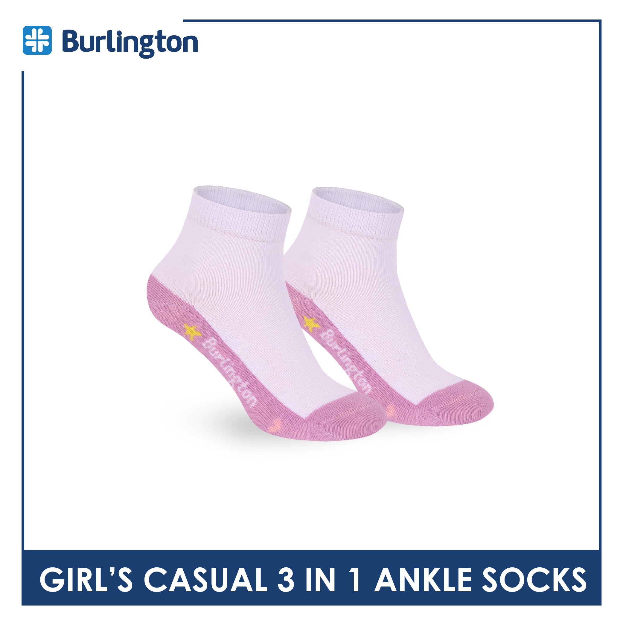 Burlington Girls’ Cotton Casual Ankle Socks 3 pairs in 1 pack BGCKG68