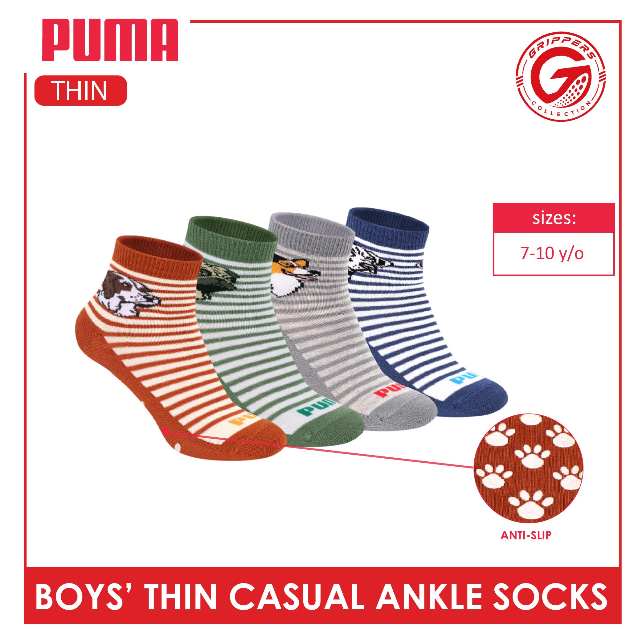 Puma Boys' Gripper Anti Slip Thin Casual Ankle Socks 1 pair PBCR613