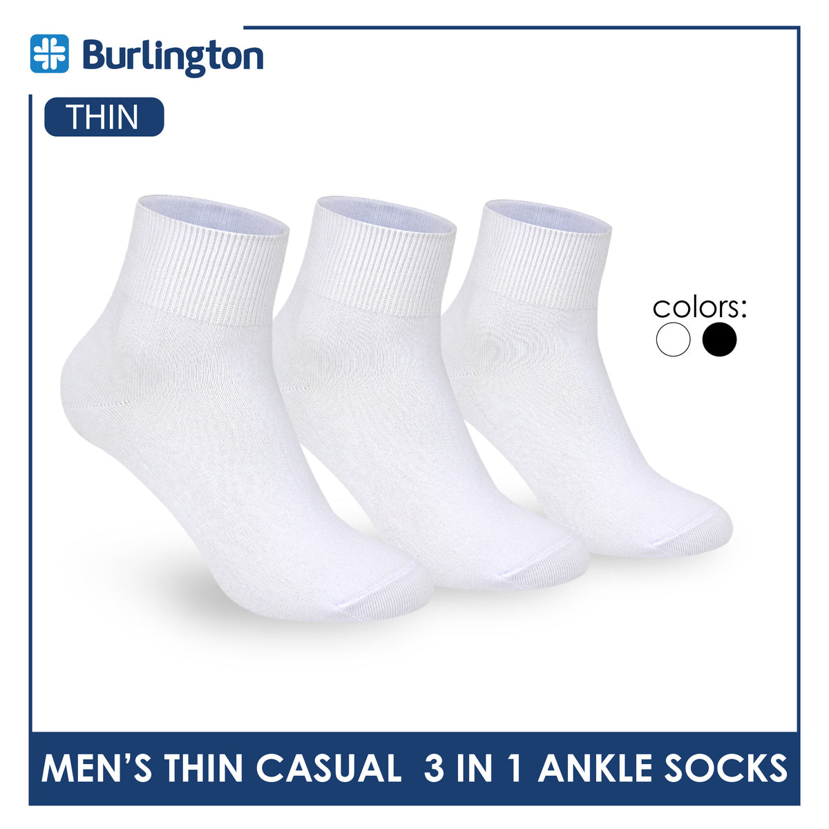 Burlington Men's Cotton Thin Casual Ankle Socks 3 pairs in a pack BMCKG28