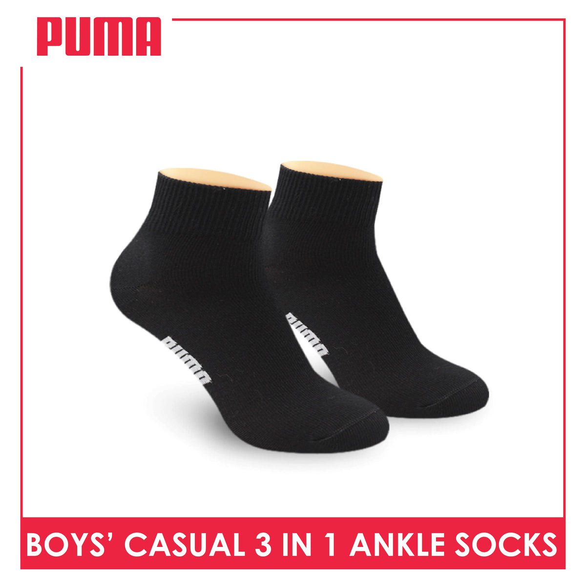 Puma Boys’ Cotton Thin Casual Ankle Socks 3 pairs in a pack PBCKG24