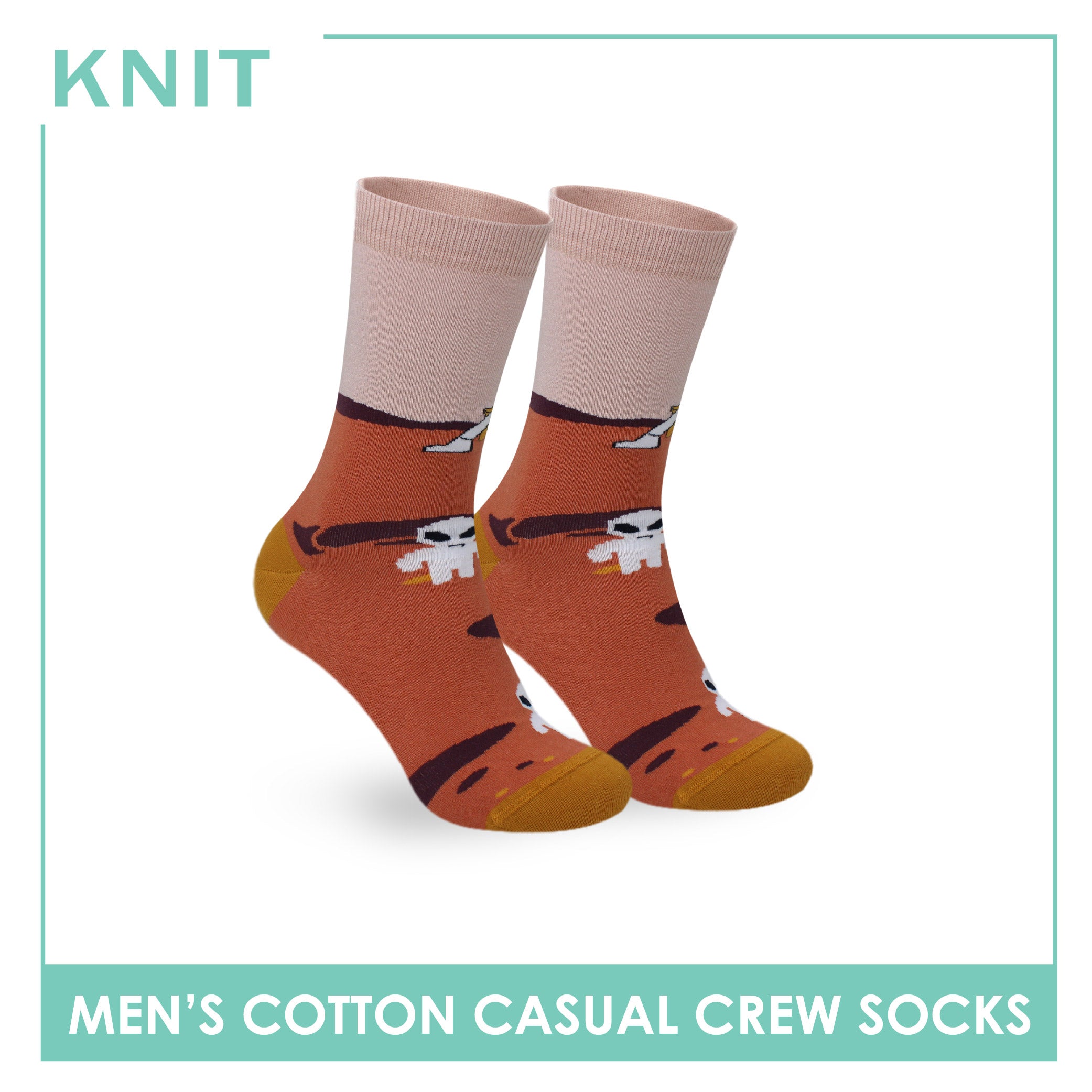 Knit Men's Astronaut (Raw Sienna) Cotton Thin Casual Crew Socks 1 pair KMC531