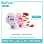 Biofresh Girl's Antimicrobial Cotton Thin Casual Ankle Socks 3 pairs in 1 pack RGCG615