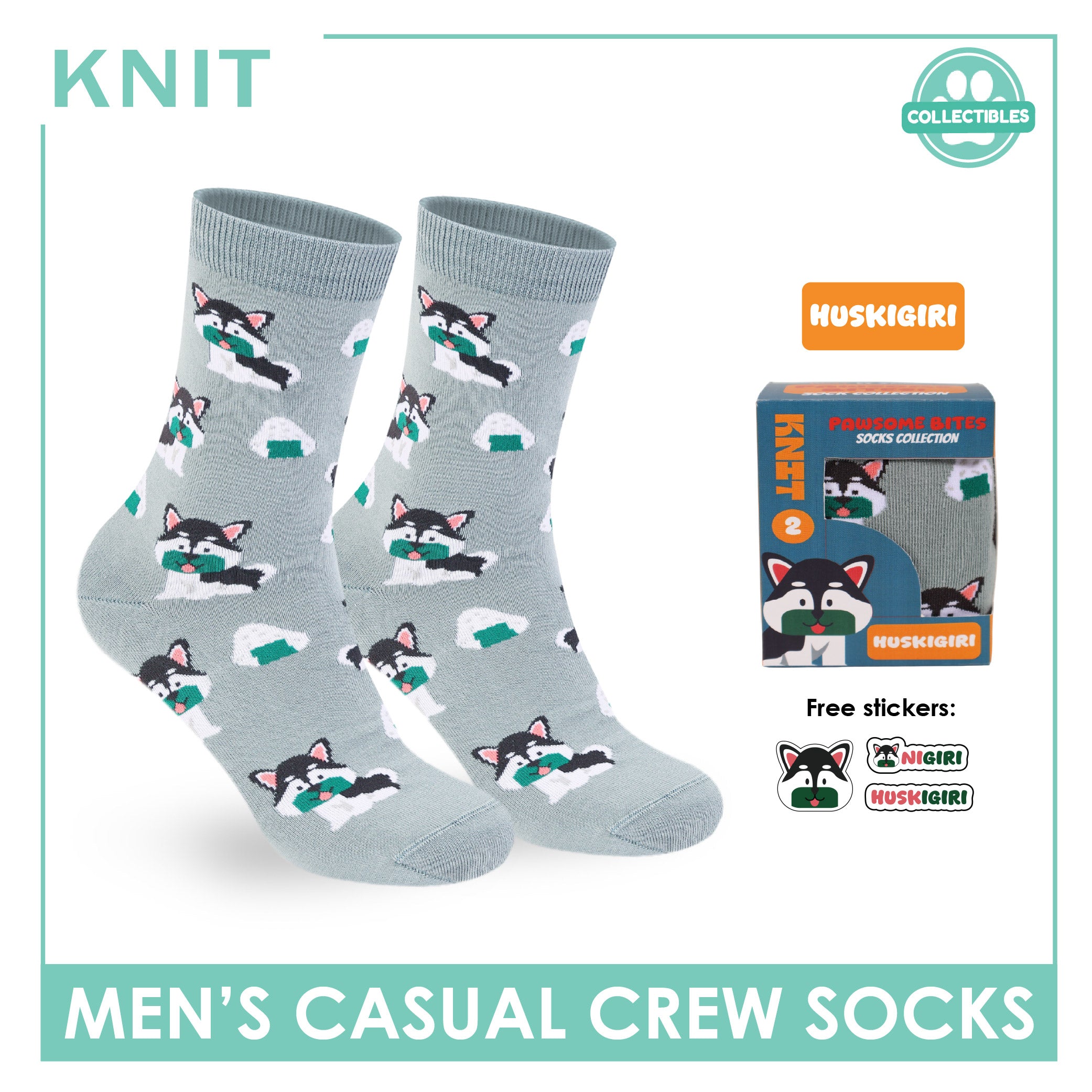 Knit | Pawsome Bites Men's Dog Design Cotton Thin Casual Crew Socks 1 pair KMCP611