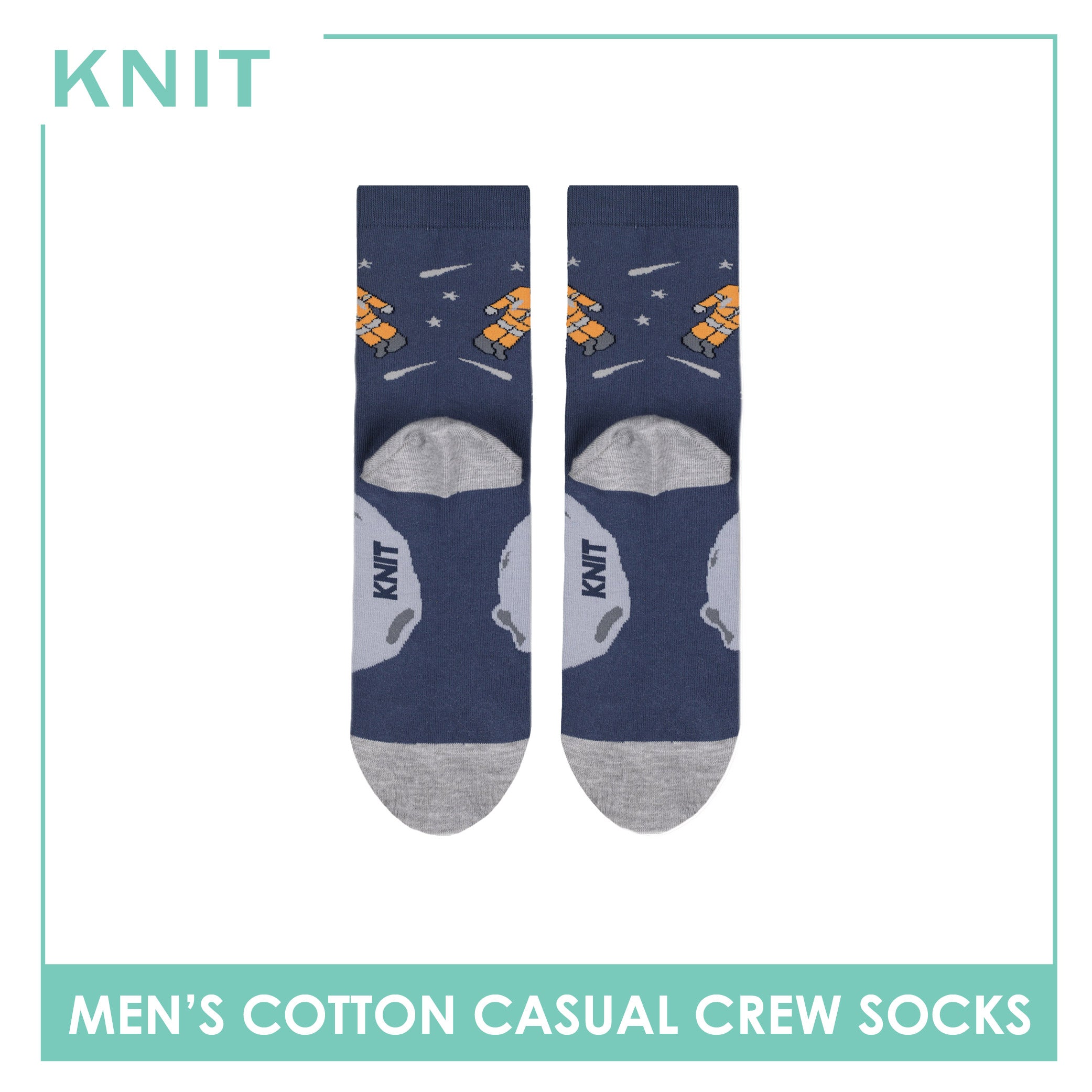 Knit Men's Astronaut (Royal Blue) Cotton Thin Casual Crew Socks 1 pair KMC531