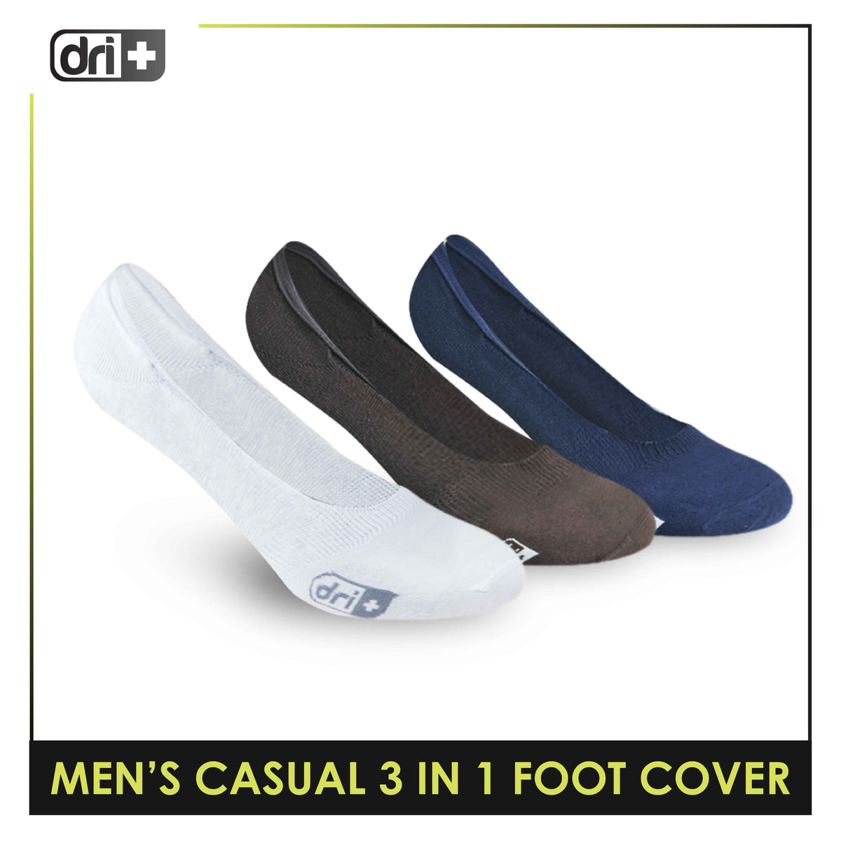 Dri Plus Cotton Lite Thin Casual  No Show Socks With Anti Slip Heel Gel 3 pairs in a pack DMCFG2