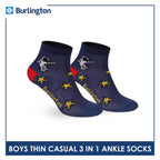 Burlington Boys’ Cotton Thin Casual Ankle Socks 3 pairs in 1 pack BBCG615