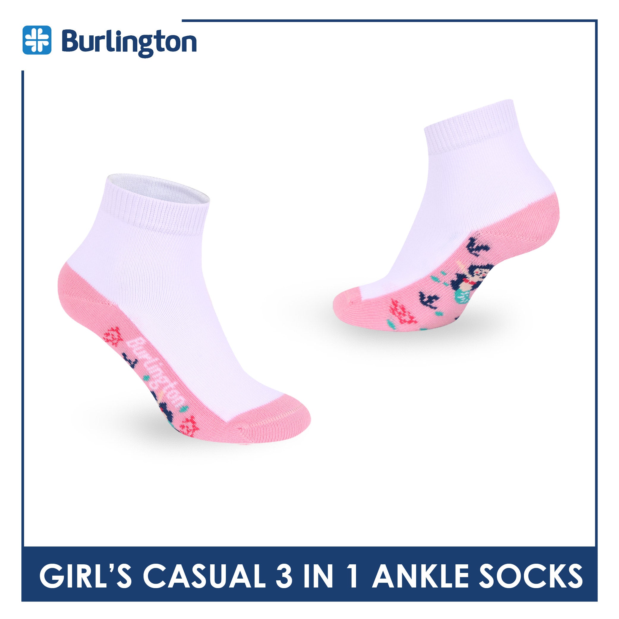 Burlington Girls’ Cotton Casual Ankle Socks 3 pairs in 1 pack BGCKG70