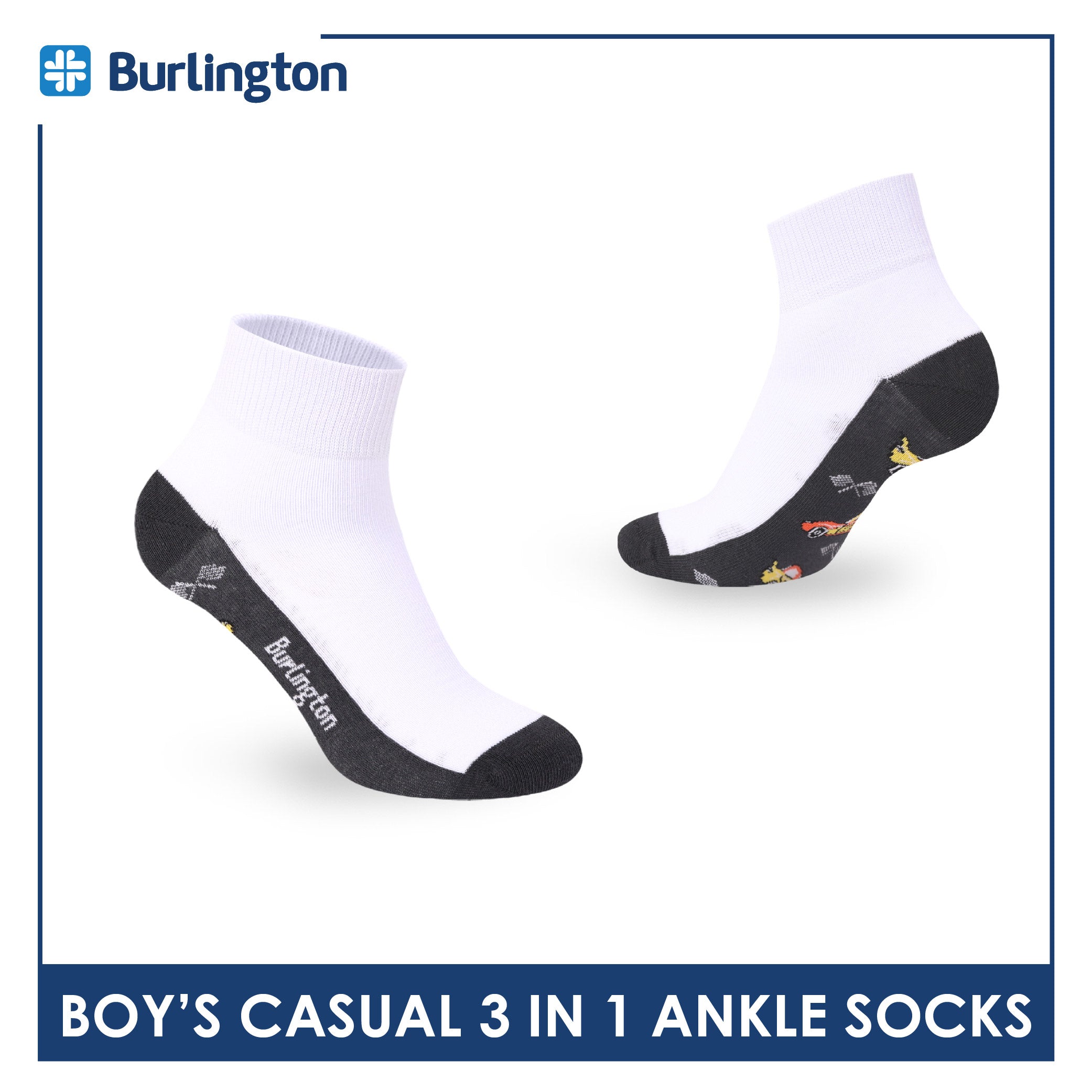 Burlington Boys’ Cotton Casual Ankle Socks 3 pairs in 1 pack BBCKG82