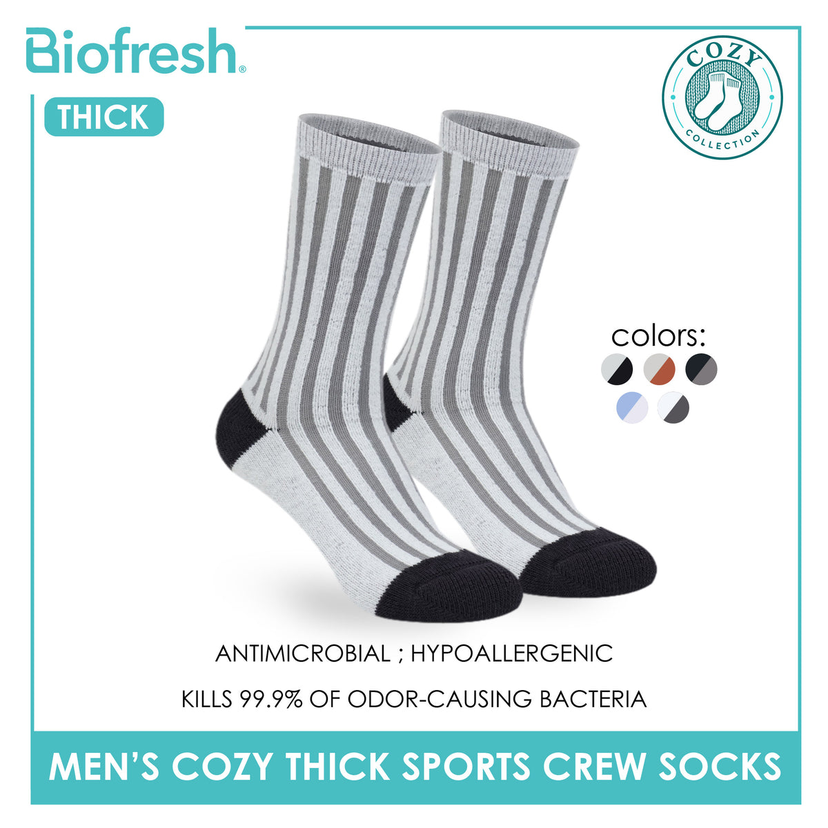 Biofresh Men’s Antimicrobial Cozy Warm Sleeping Thick Sports Crew Socks 1 pair RMSC631