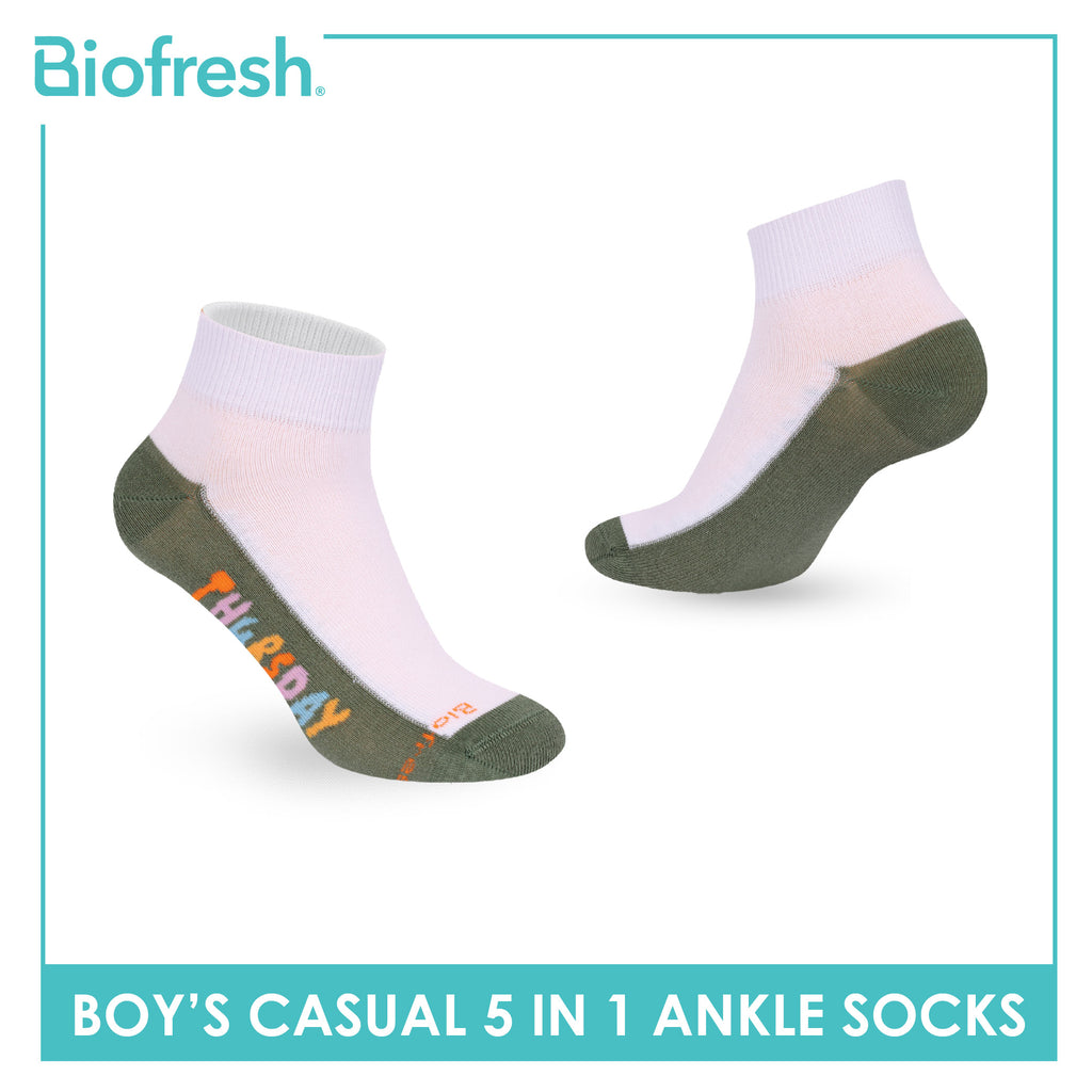 Biofresh Boys’ Antimicrobial Cotton Thin Casual Ankle Socks 5 pairs in 1 pack RBCKG2F