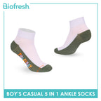 Biofresh Boys’ Antimicrobial Cotton Thin Casual Ankle Socks 5 pairs in 1 pack RBCKG2F