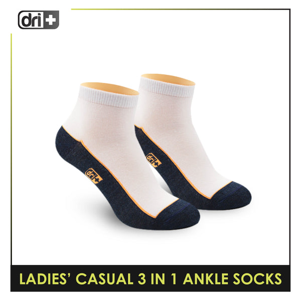 Dri Plus Ladies' Lite Casual Ankle Socks 3 pairs in a pack DLCKG35