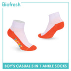 Biofresh Boys’ Antimicrobial Cotton Thin Casual Ankle Socks 5 pairs in 1 pack RBCKG2F