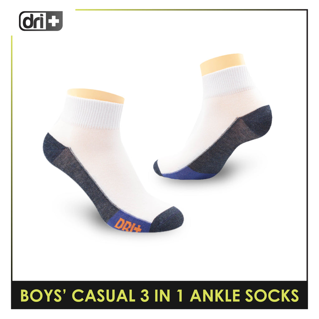 Dri Plus Boys Thin Casual Ankle Socks 3 pairs in a pack DBCKG6