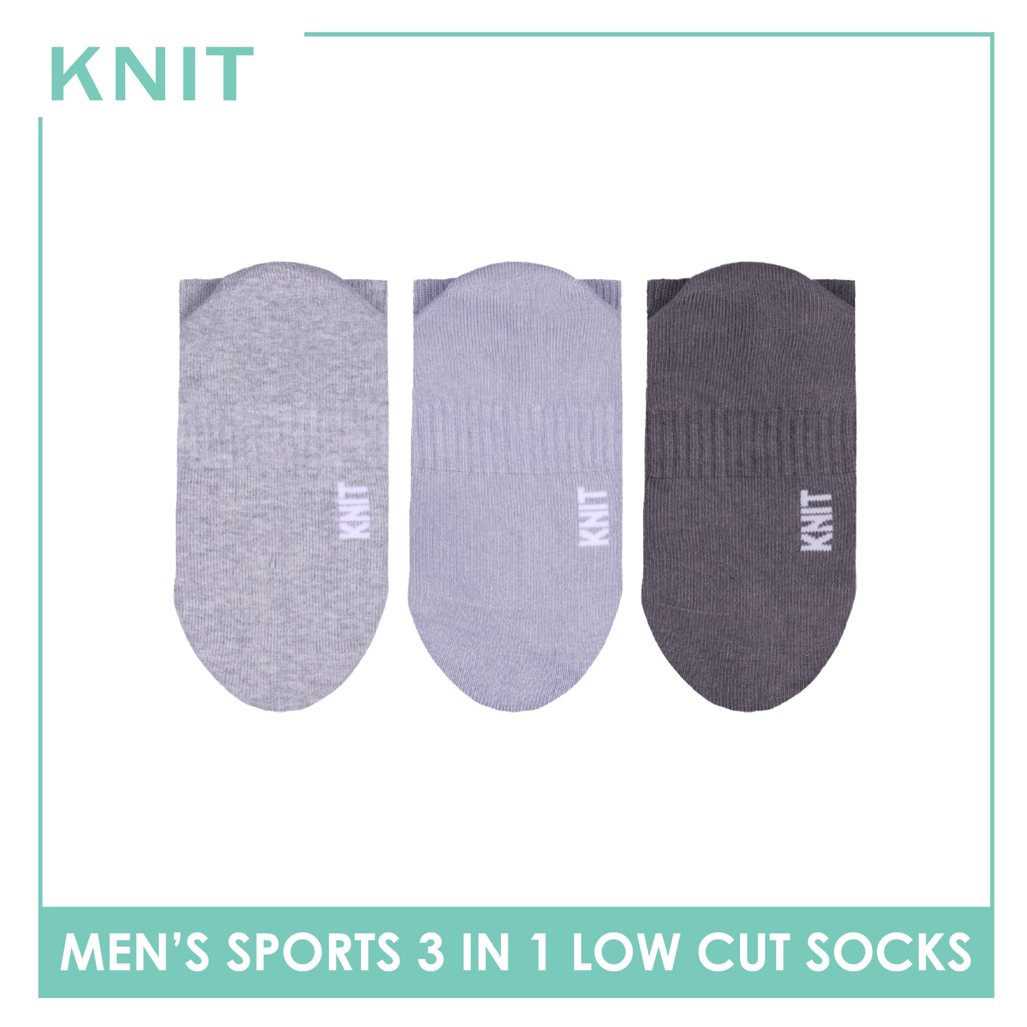 Knit Men's Cotton Thick Sports Low Cut Socks 3 pair in 1 pack KMSKG7