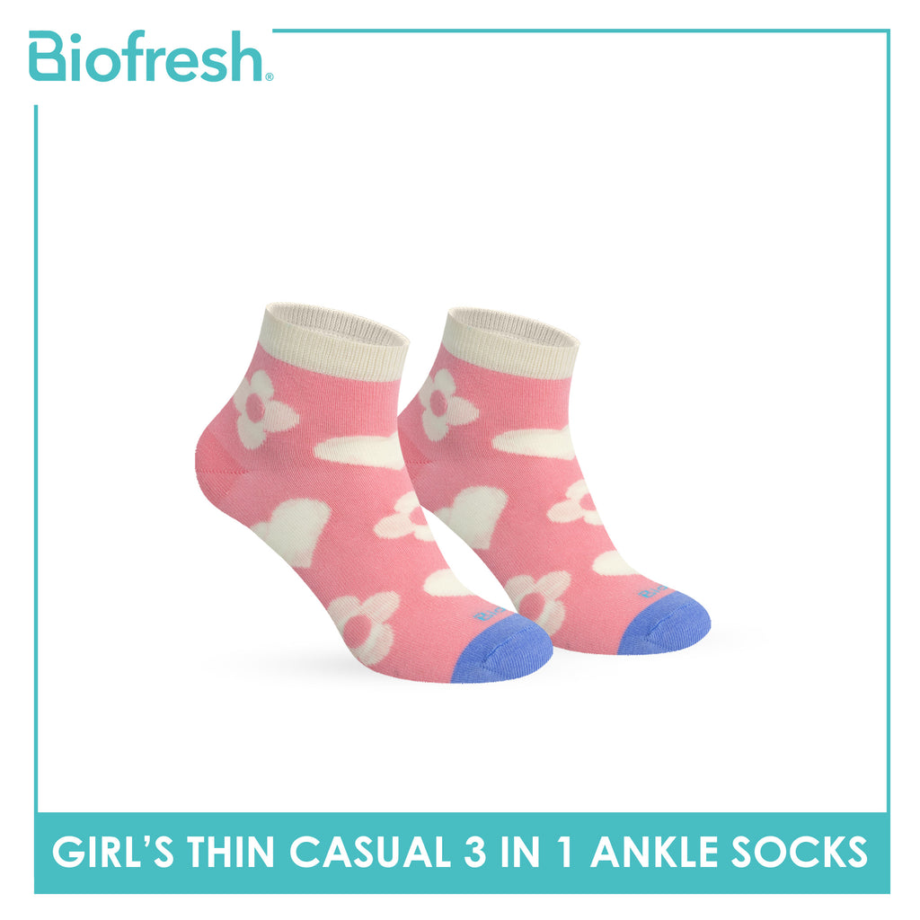 Biofresh Girl's Antimicrobial Cotton Thin Casual Ankle Socks 3 pairs in 1 pack RGCG635
