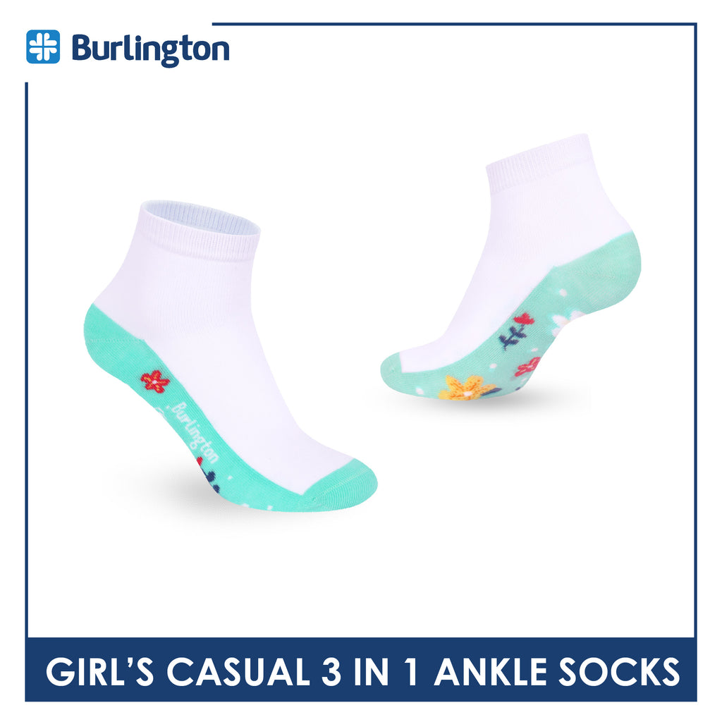Burlington Girls’ Cotton Casual Ankle Socks 3 pairs in 1 pack BGCKG69