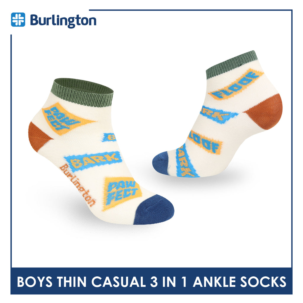 Burlington Boys’ Cotton Thin Casual Ankle Socks 3 pairs in 1 pack BBCG616