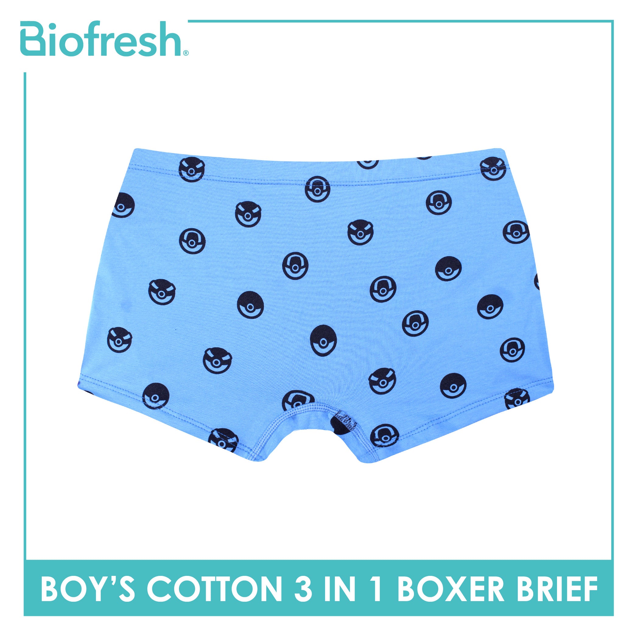 Biofresh | Pokemon Boys’ Antimicrobial Cotton Boxer Brief 3 pieces in a pack PKBBBG531