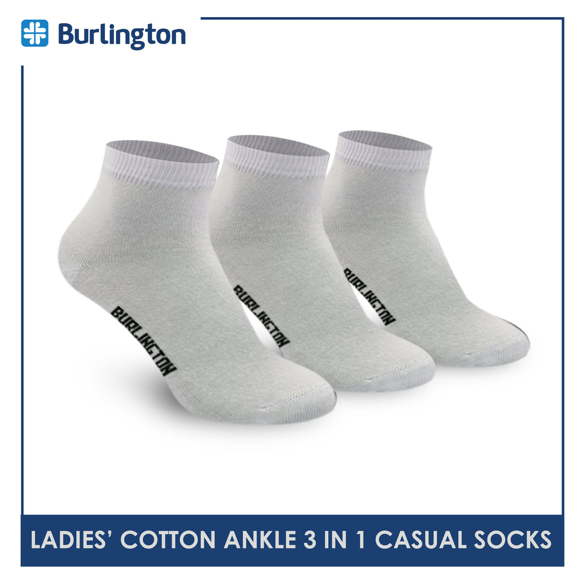 Burlington Ladies' Cotton Ankle Lite Thin Casual Socks 3 pairs in 1 pack 622