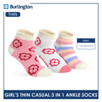 Burlington Girl's Cotton Thin Casual Ruffle Ankle Socks 3 pairs in 1 pack BGCG634