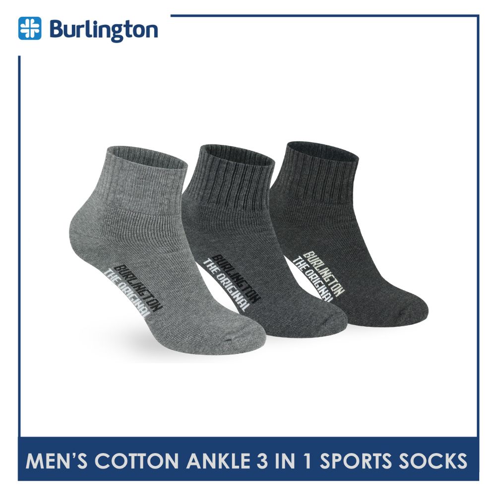 Burlington Men's Cotton Thick Sports Ankle Socks 3 pairs in a pack 0222