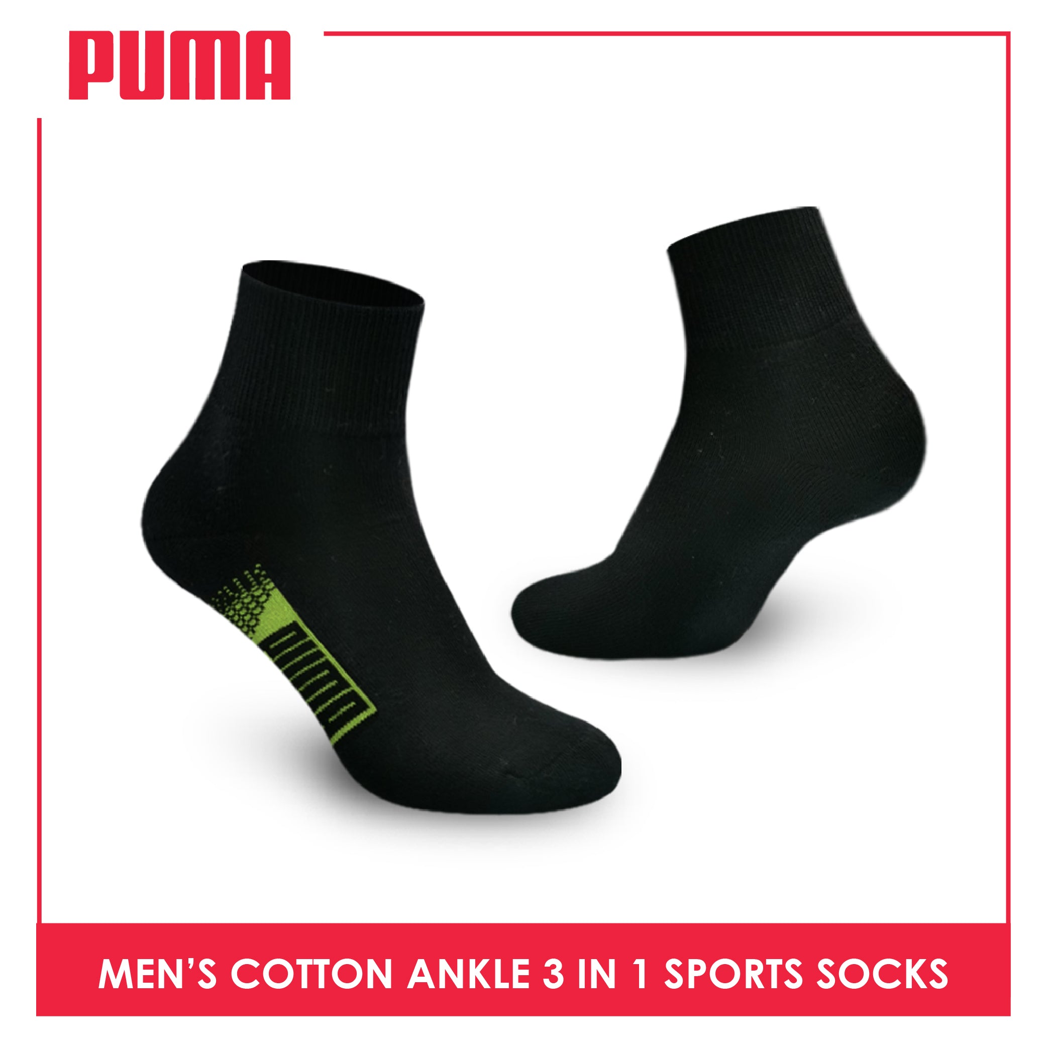 Puma Men's Cotton Thick Sports Ankle Socks 3 pairs in a pack PMSKG9