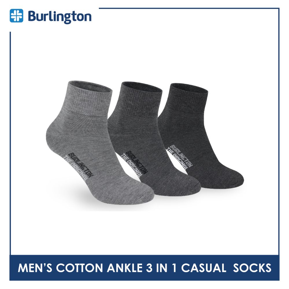 Burlington Men's Cotton Lite Thin Casual Ankle Socks 3 pairs in a pack 142