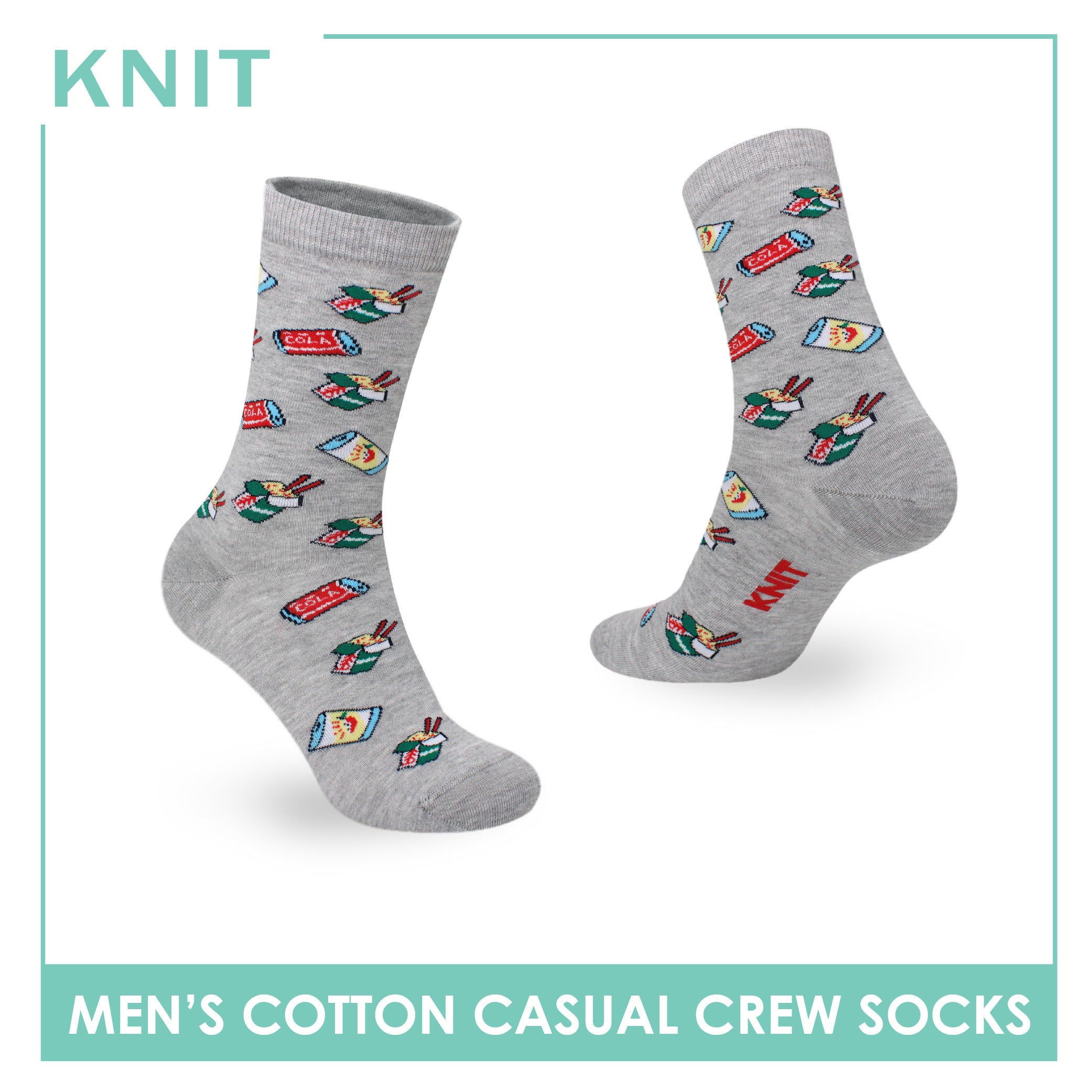 Knit Men's Food (Lt. Gray) Cotton Thin Casual Crew Socks 1 pair KMC531