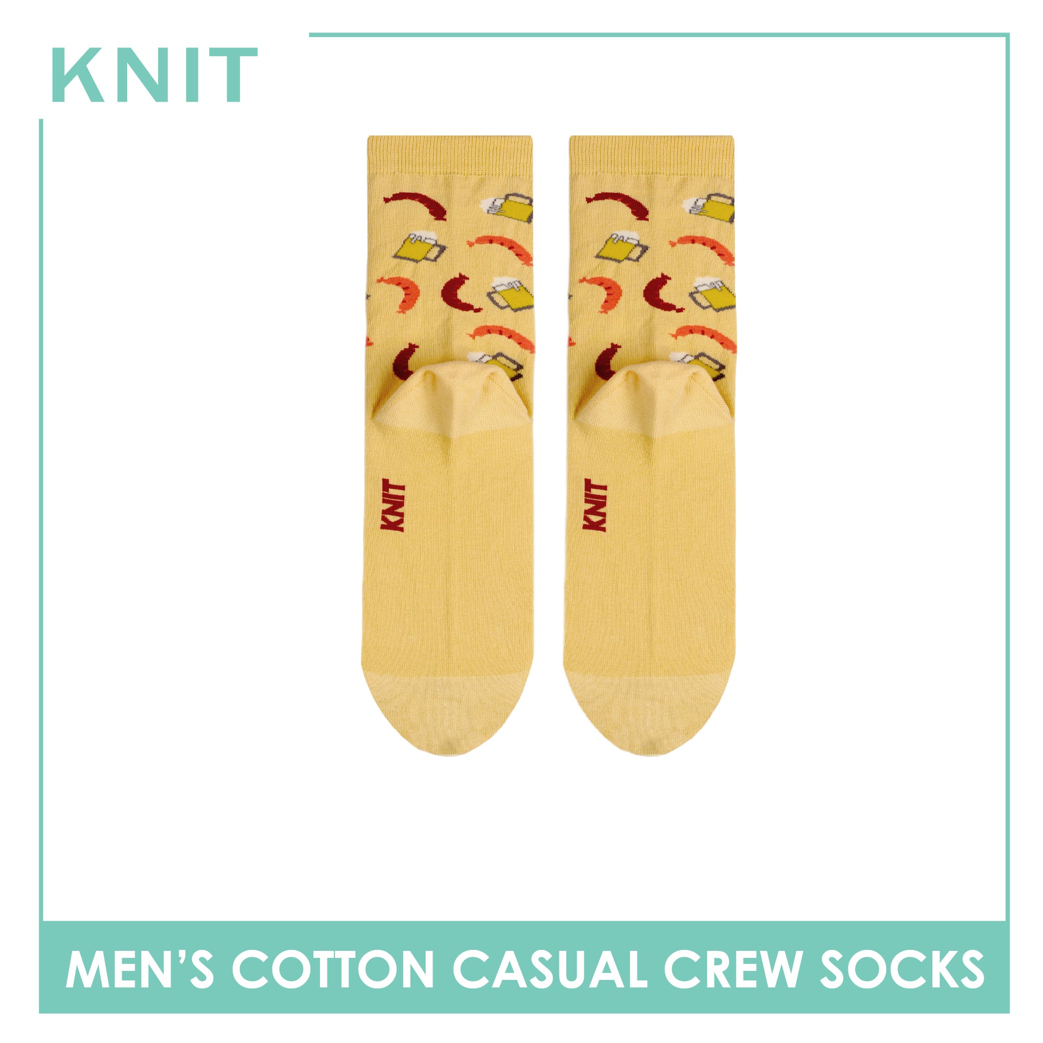 Knit Men's Sausage (Banana Cream) Cotton Thin Casual Crew Socks 1 pair KMC531