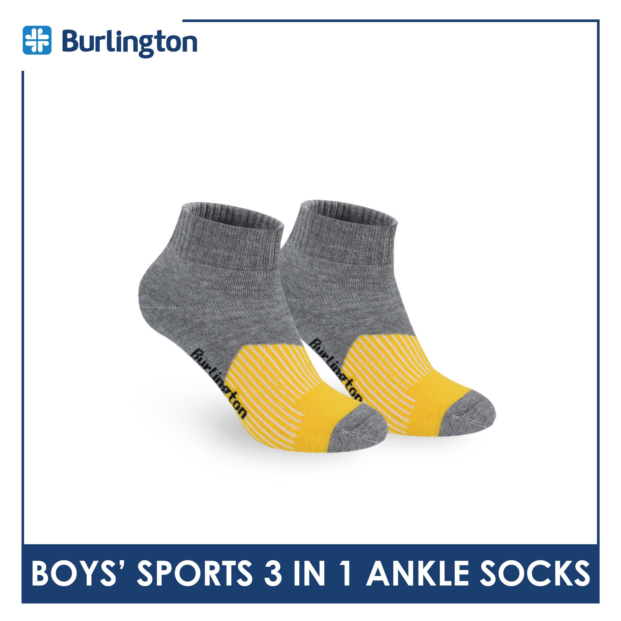Burlington Boys’ Thick Sports Ankle Socks 3 pairs in 1 pack BBSG4401
