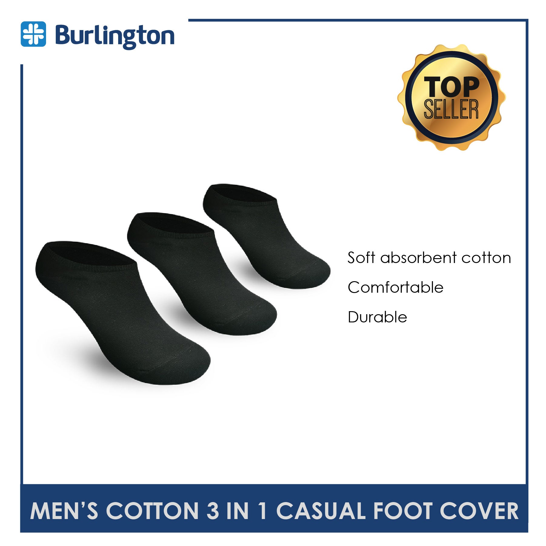 Burlington Men's Cotton Lite Casual No Show Socks 3 pairs in a pack BMFCCG3