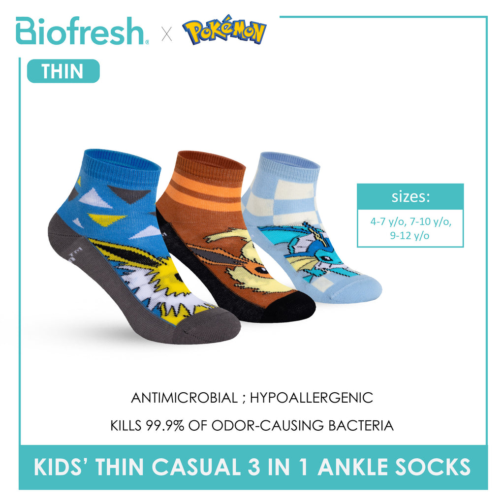 Biofresh | Pokemon Kids Antimicrobial Cotton Thin Casual Ankle Socks 3 pairs in 1 pack PKRBCG633