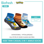 Biofresh | Pokemon Kids Antimicrobial Cotton Thin Casual Ankle Socks 3 pairs in 1 pack PKRBCG633