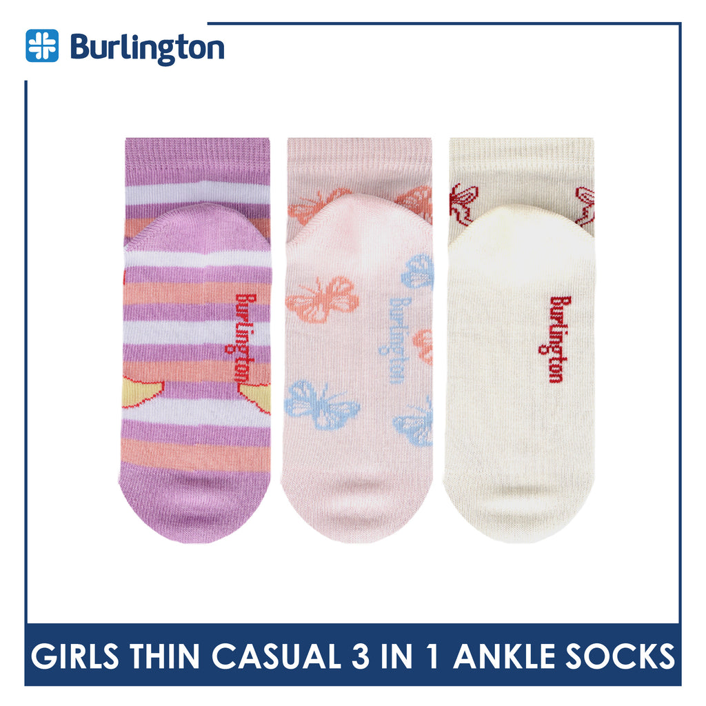 Burlington Girl's Cotton Thin Casual Ankle Socks 3 pairs in 1 pack BGCG612