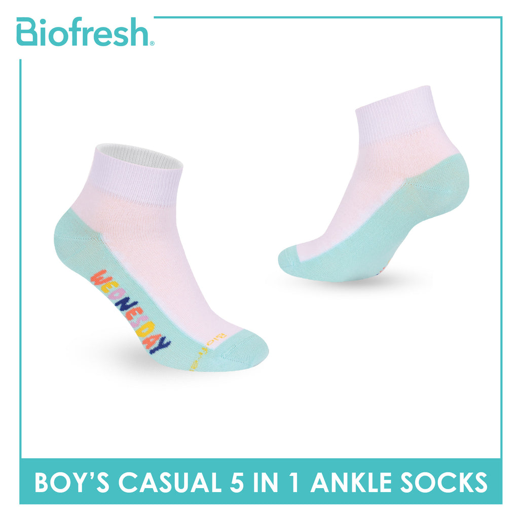 Biofresh Boys’ Antimicrobial Cotton Thin Casual Ankle Socks 5 pairs in 1 pack RBCKG2F
