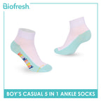 Biofresh Boys’ Antimicrobial Cotton Thin Casual Ankle Socks 5 pairs in 1 pack RBCKG2F