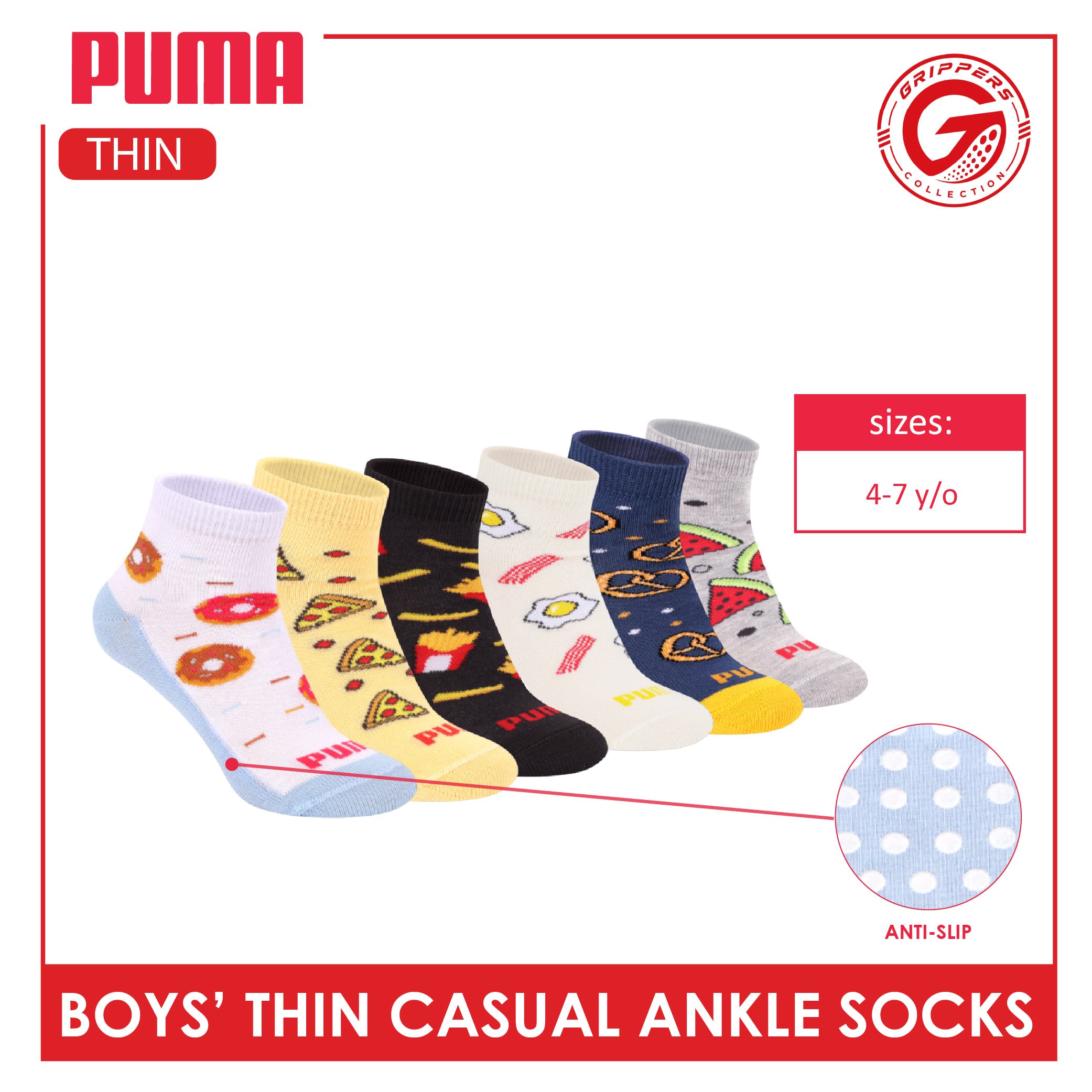 Puma Boys' Gripper Anti Slip Thin Casual Ankle Socks 1 pair PBCR612