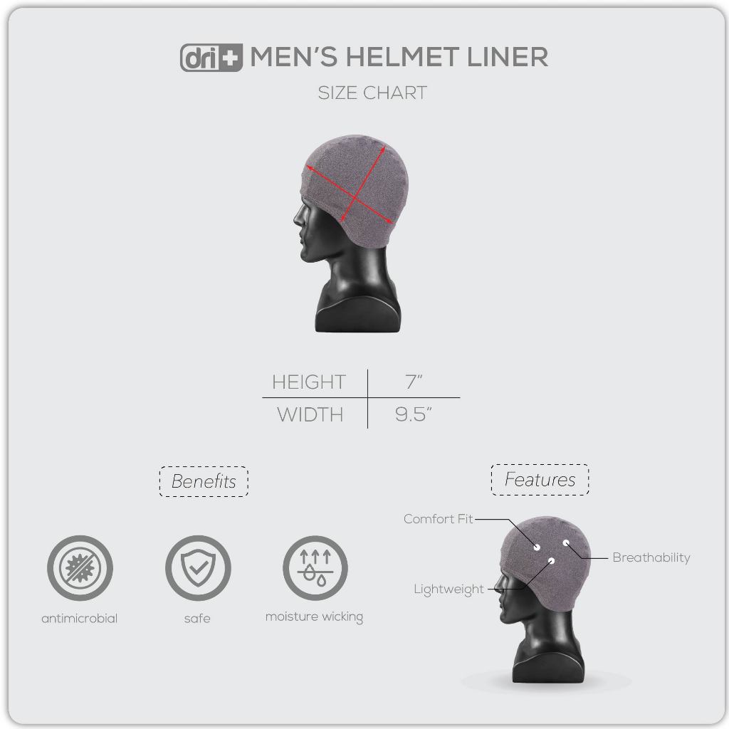 Dri-Plus Men's Washable Moisture Wicking Helmet Liner Cap 1 piece DUMHL611