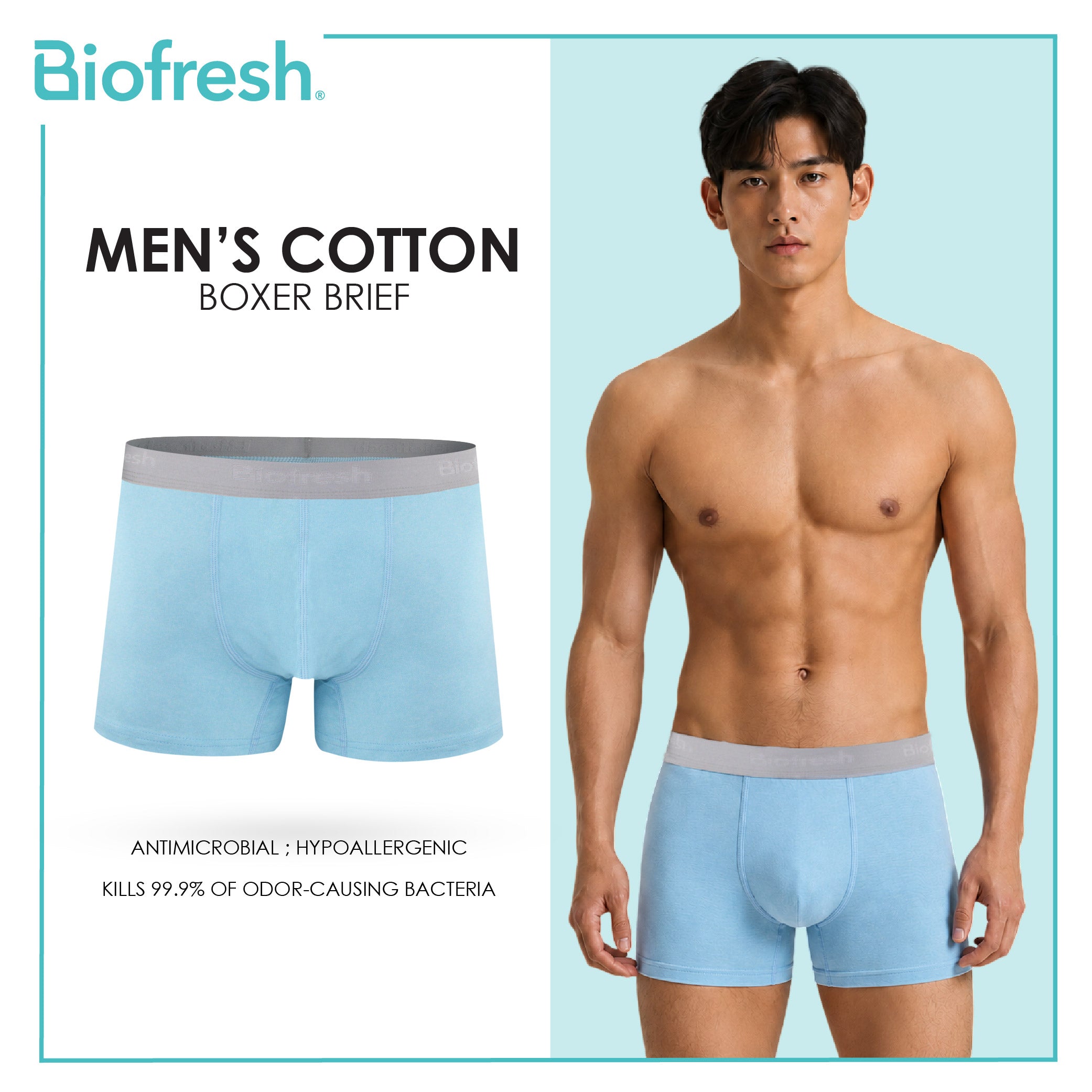 Biofresh Men's Antimicrobial Cotton Boxer Brief 1 piece UMBBFS3