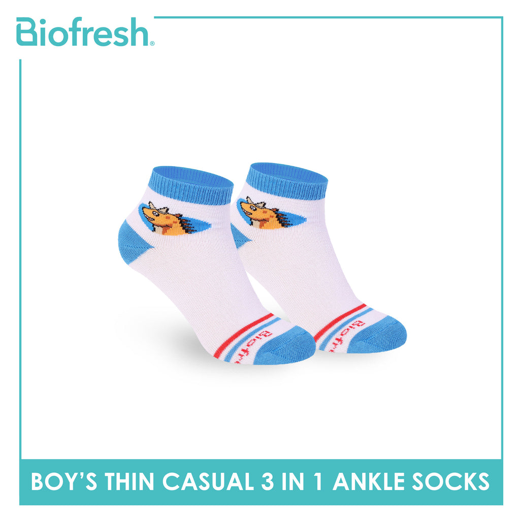 Biofresh Boys' Antimicrobial Cotton Thin Casual Ankle Socks 3 pairs in 1 pack RBCG614