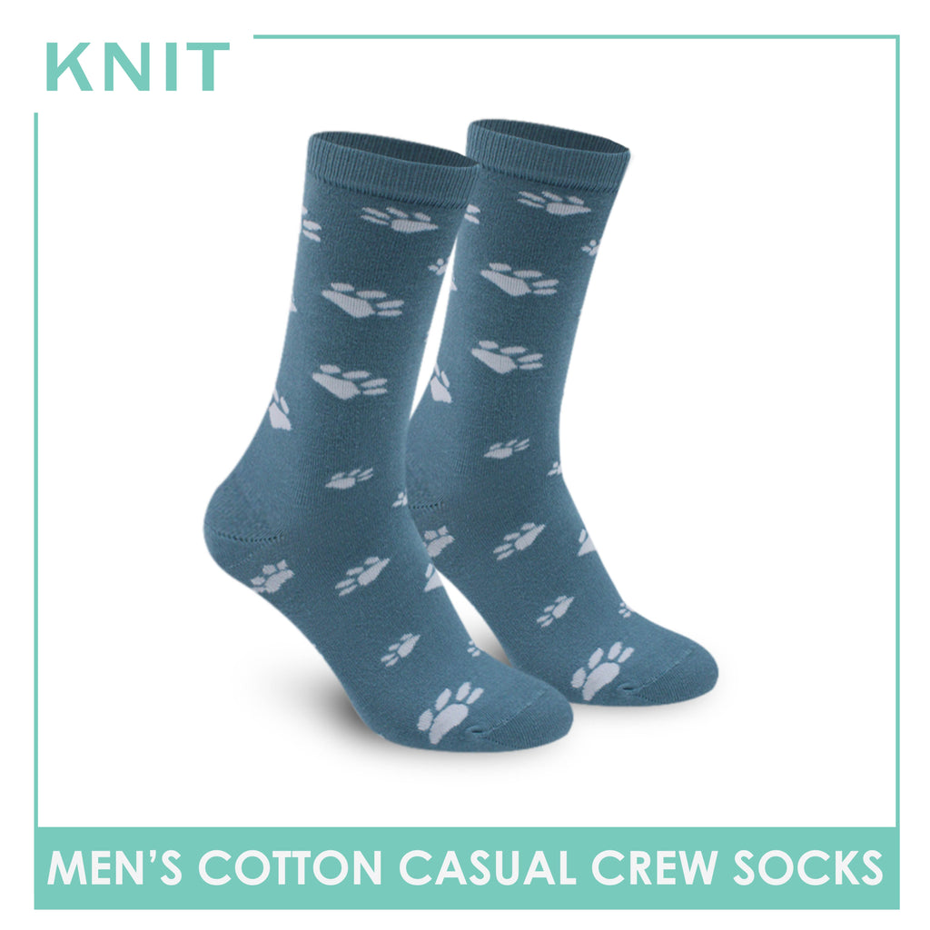 Knit Men's Paw Prints Cotton Light Performance Crew Socks 1 pair KMC3403