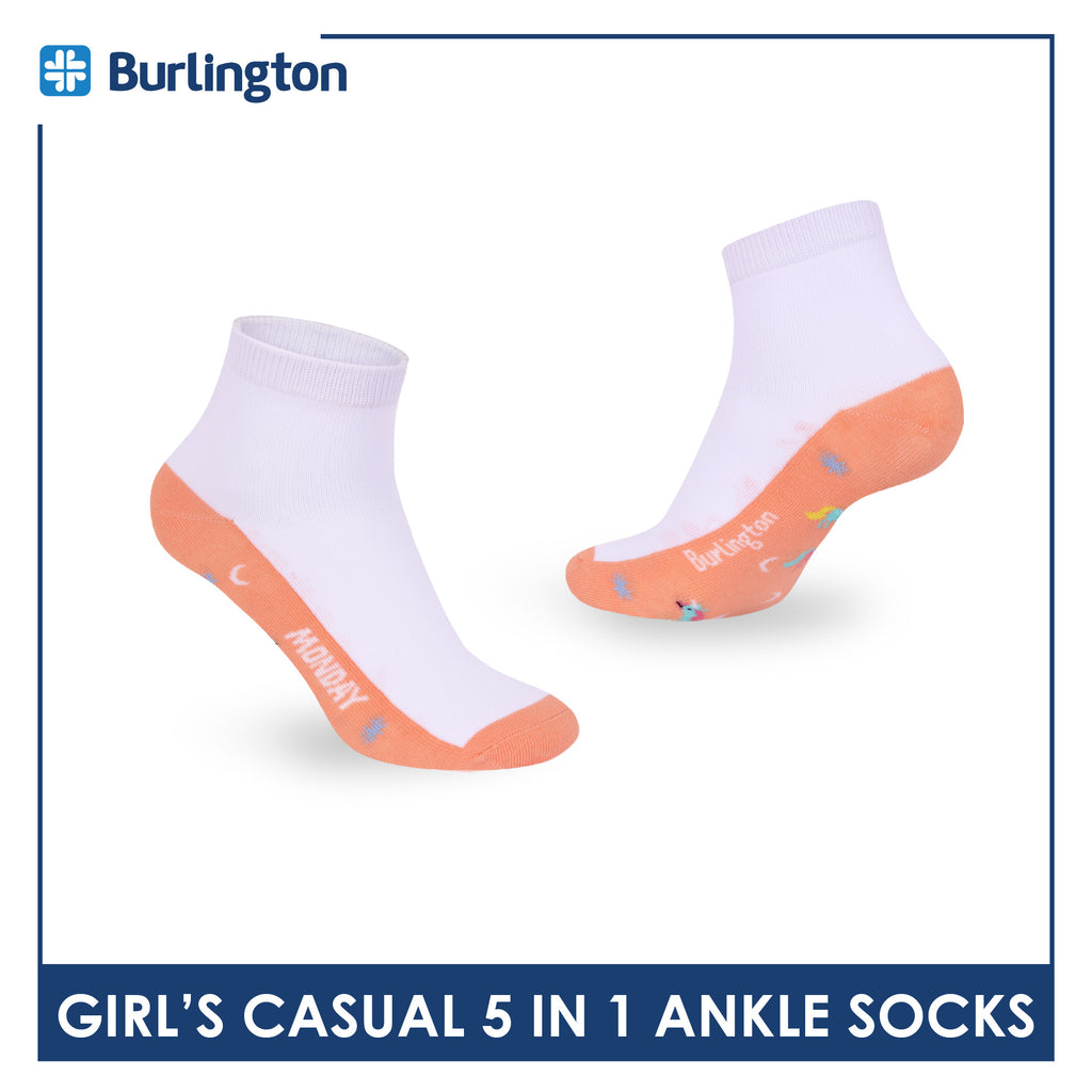 Burlington Girls’ Cotton Thin Casual Ankle Socks 5 pairs in 1 pack BGCKG2F