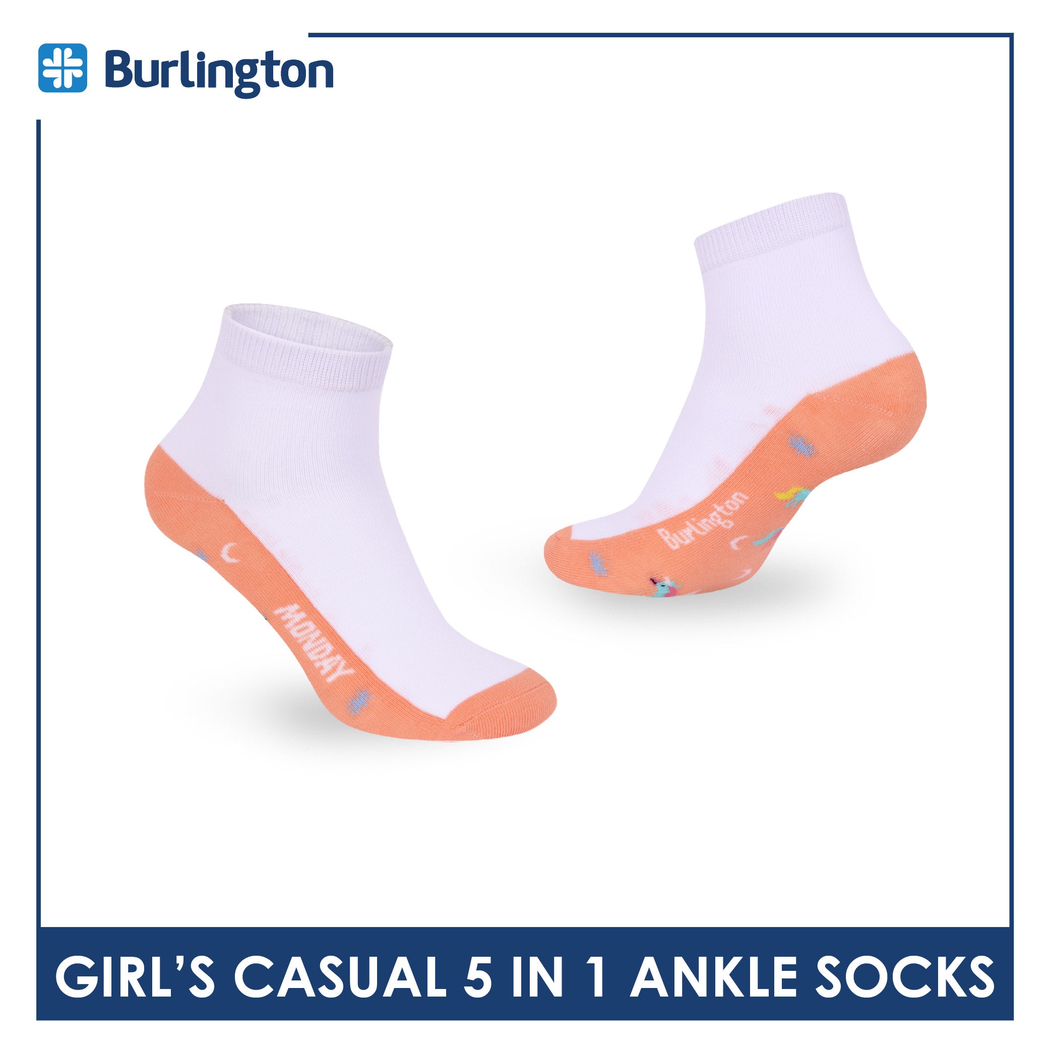 Burlington Girls’ Cotton Thin Casual Ankle Socks 5 pairs in 1 pack BGCKG2F