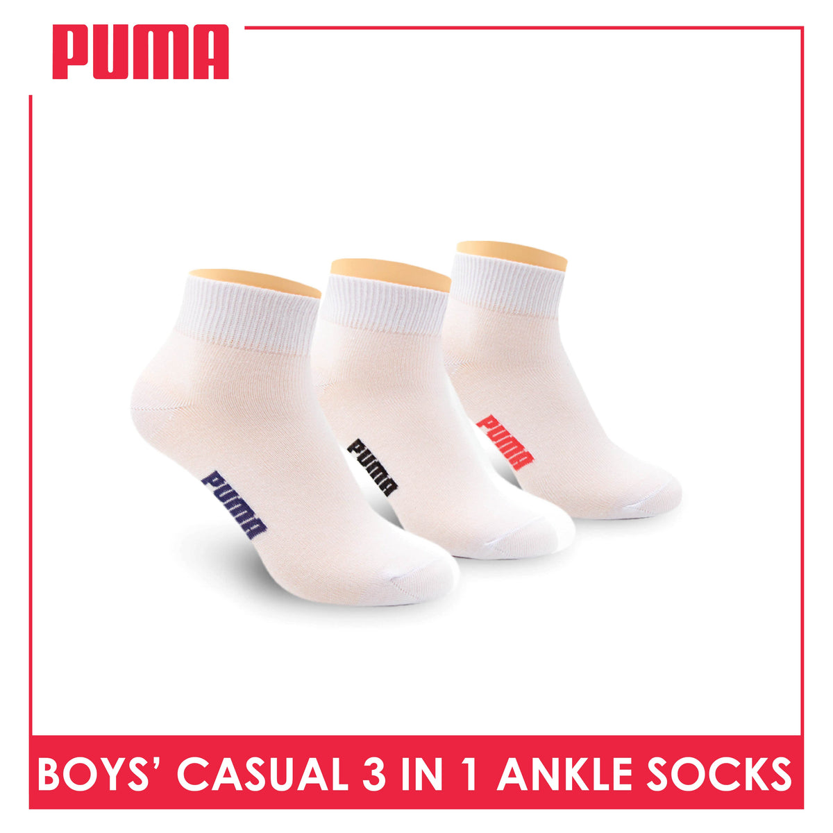 Puma Boys’ Cotton Thin Casual Ankle Socks 3 pairs in a pack PBCKG24