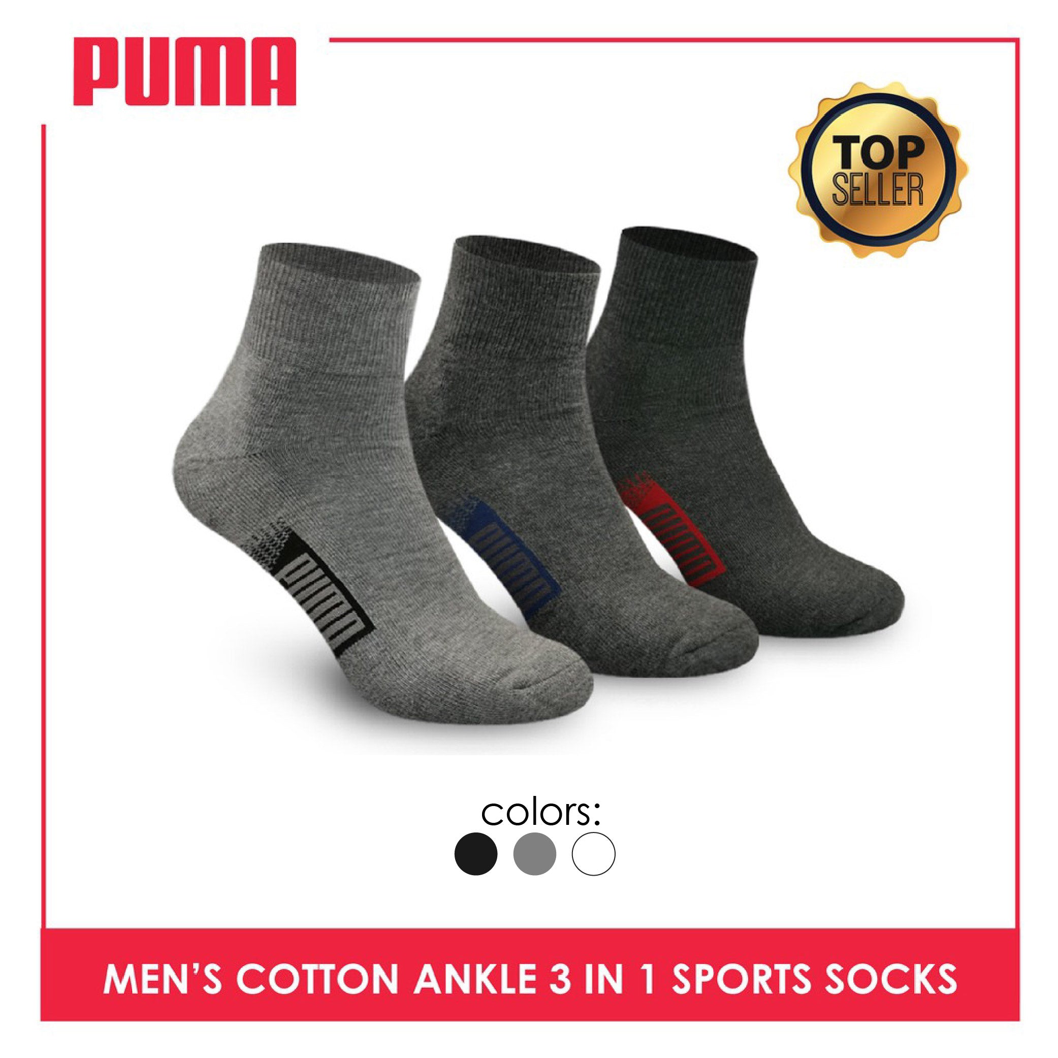 Puma Men's Cotton Thick Sports Ankle Socks 3 pairs in a pack PMSKG9