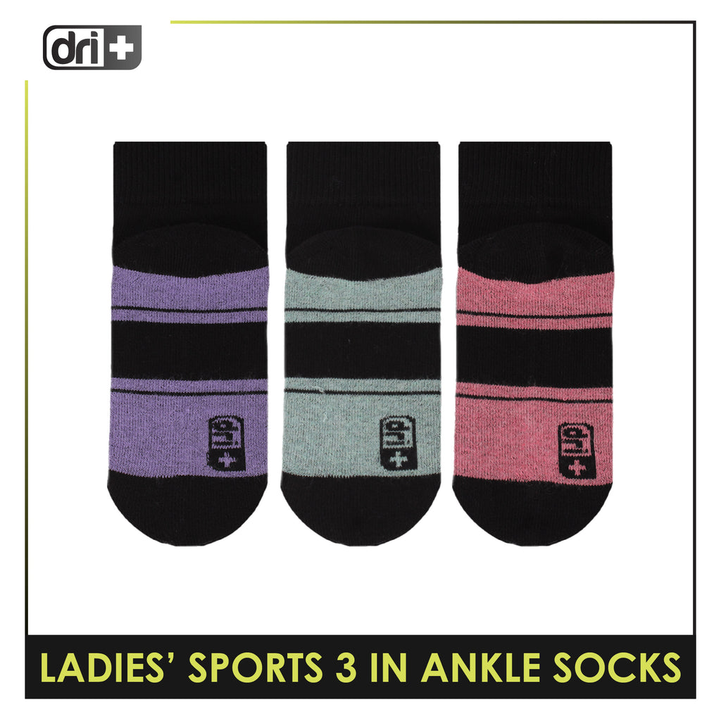 Dri Plus Ladies' Thick Sports Ankle Socks 3 pairs in 1 pack DLSKG19