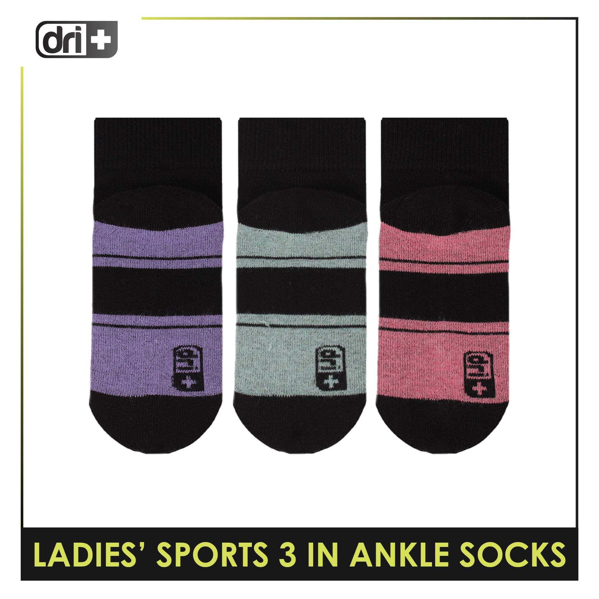 Dri Plus Ladies' Thick Sports Ankle Socks 3 pairs in 1 pack DLSKG19
